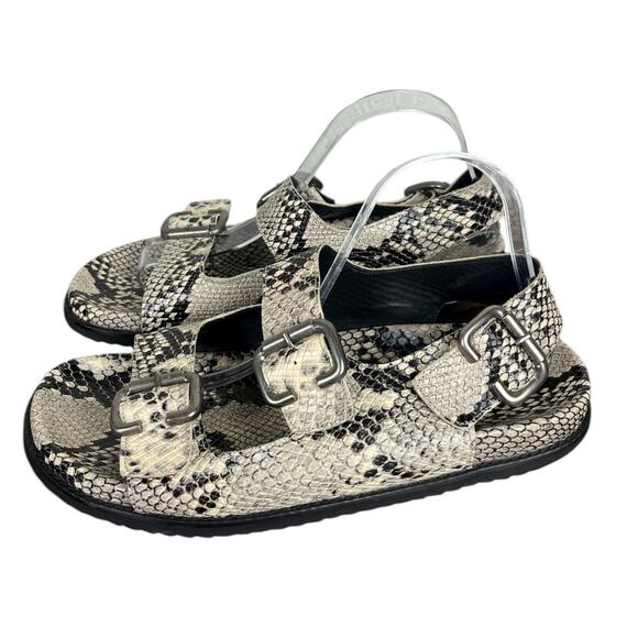 Anthropologie Freda Salvador Snake Print Double Buckle Sandals Size 10 - Picture 2 of 9